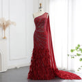 Jancember SZ498 Vintage Red Feather One Shoulder Evening Party Dresses