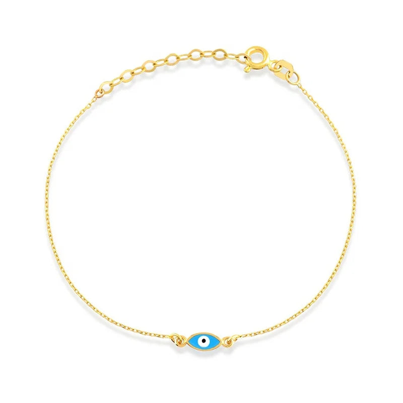 Milskye Gift New Arrival Jewelry 18k Gold Plated Silver 925 Sky Blue Enamel Evil Eye Bracelet