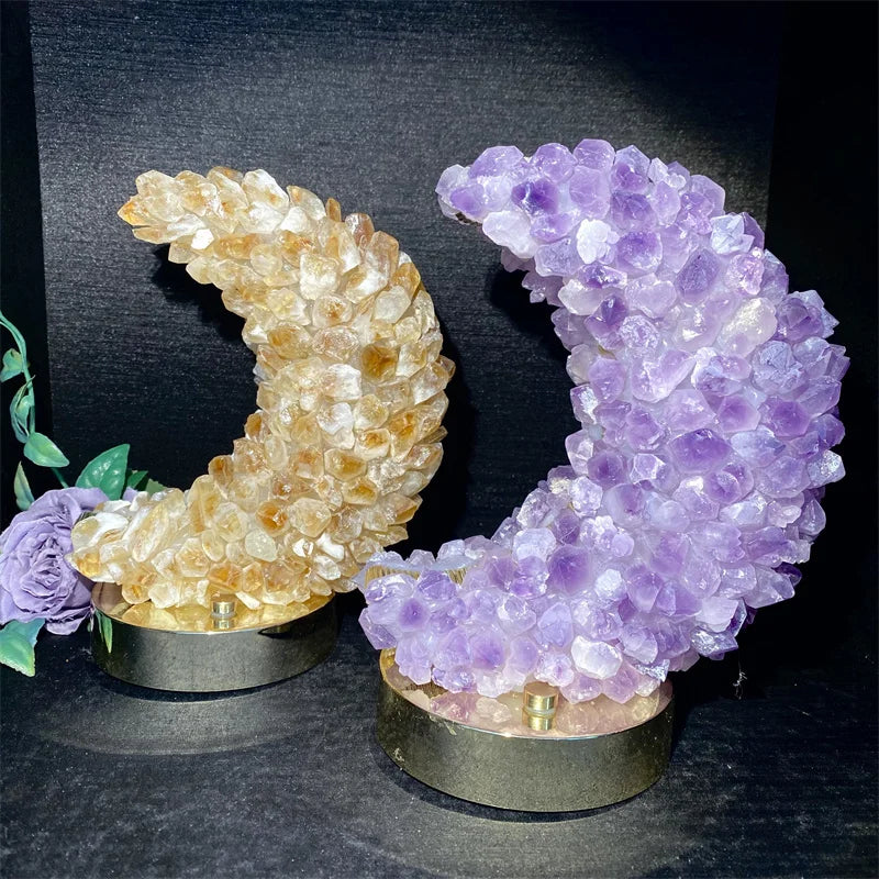 Wholesale Natural Crystals USB Amethyst Citrine Bedroom Moon Lamp for Meditation Home Ornaments