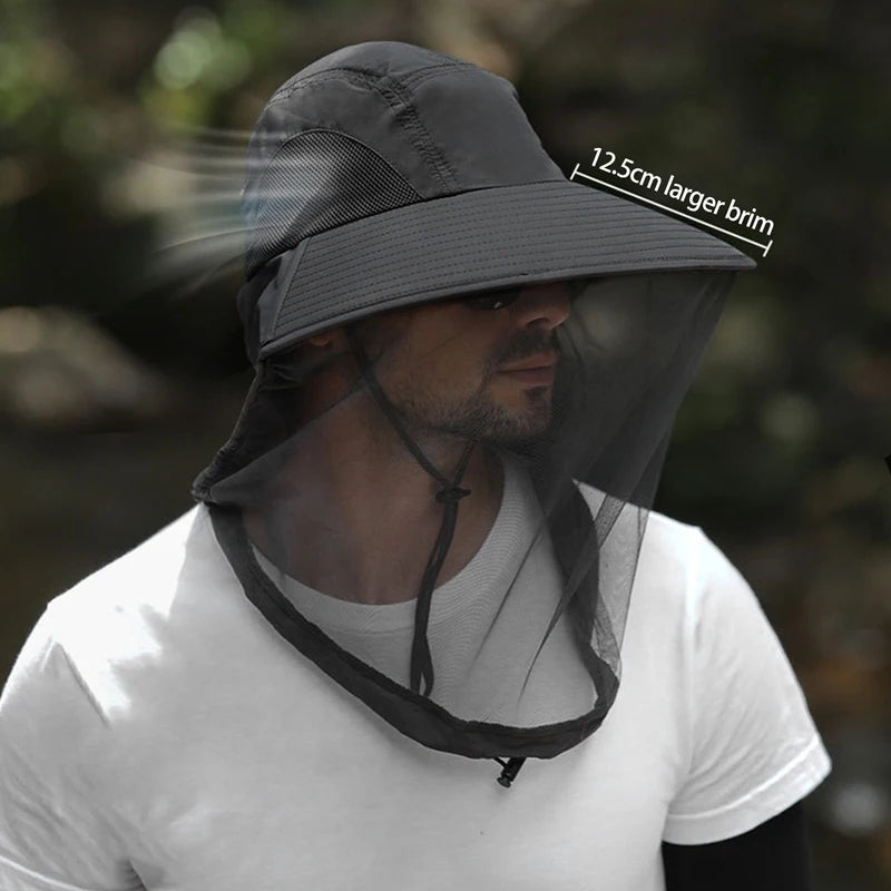 Summer Outdoor UV Sun Protective Fishing Hat Anti-Mosquito Insect Proof Breathable Polyester Mesh Face Cover for Camping Hiking