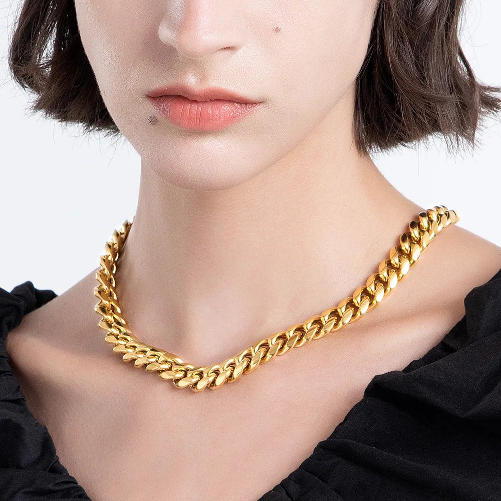 Punk Style High Quality 18K PVD Gold Plated 316L Stainless Steel Jewelry Big Thick Chain Hip Hop for Women Necklace P203187