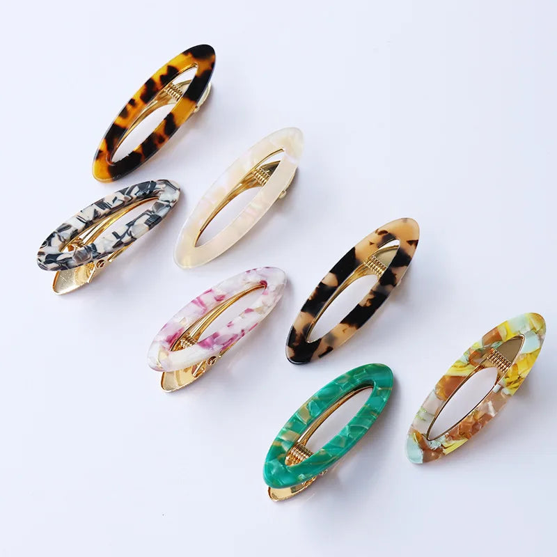 Japanese and South Korea Acetic Acid Hairpin Hollow Out Round Temperament Hair Clips Simple Girl Bang Side Duck Clips Headdress