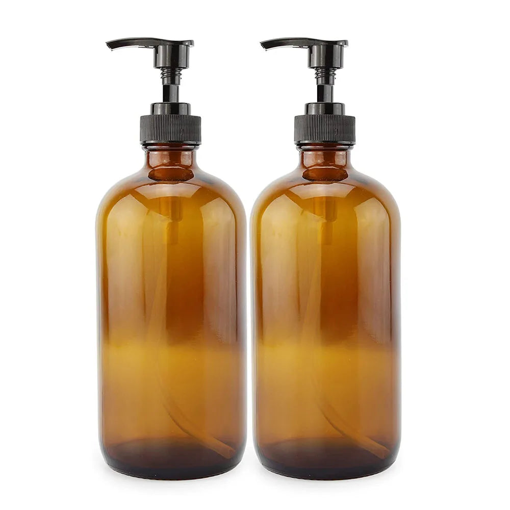 Wholesale 500ml Clear or Custom Color Glass Boston Round Bottles Pump Sprayer Screen Printing Liquid Soap Essential Oils Lotions