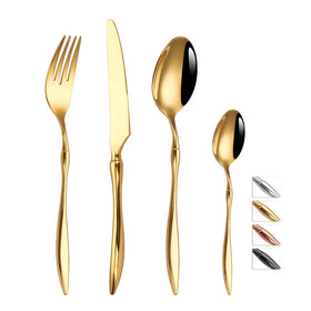 Ergonomic Design Luxury Flatware Stainless Steel 18/10 Cutlery Set Gold Unique Silverware Set for Wedding