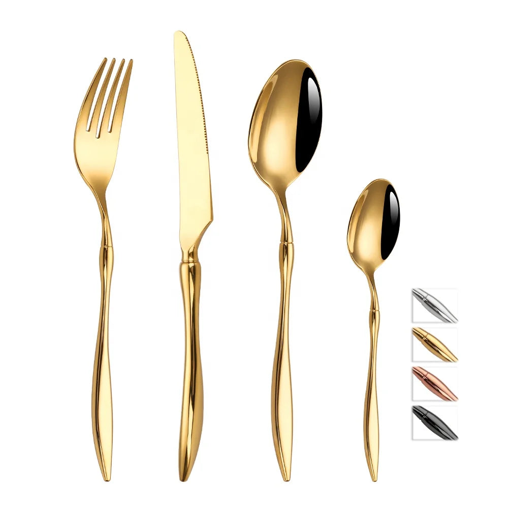 Ergonomic Design Luxury Flatware Stainless Steel 18/10 Cutlery Set Gold Unique Silverware Set for Wedding