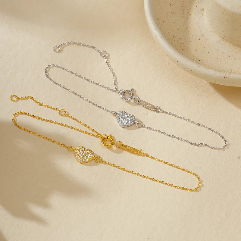 New Fashion 925 Sterling Silver Heart Full Diamond Bracelet Jewelry Gold Plated Niche Design for Women Girls Bracelet Jewelry