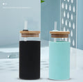 Wholesale Silicone Sleeve Glass Water Cup Bamboo Lid Glass Tumbler With Bamboo Straw Silicone Sleeve Glass Tumbler