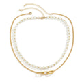Fashion Jewelry Pearl with Big O Link Chain Double Layer Men's Necklace Set Accessories