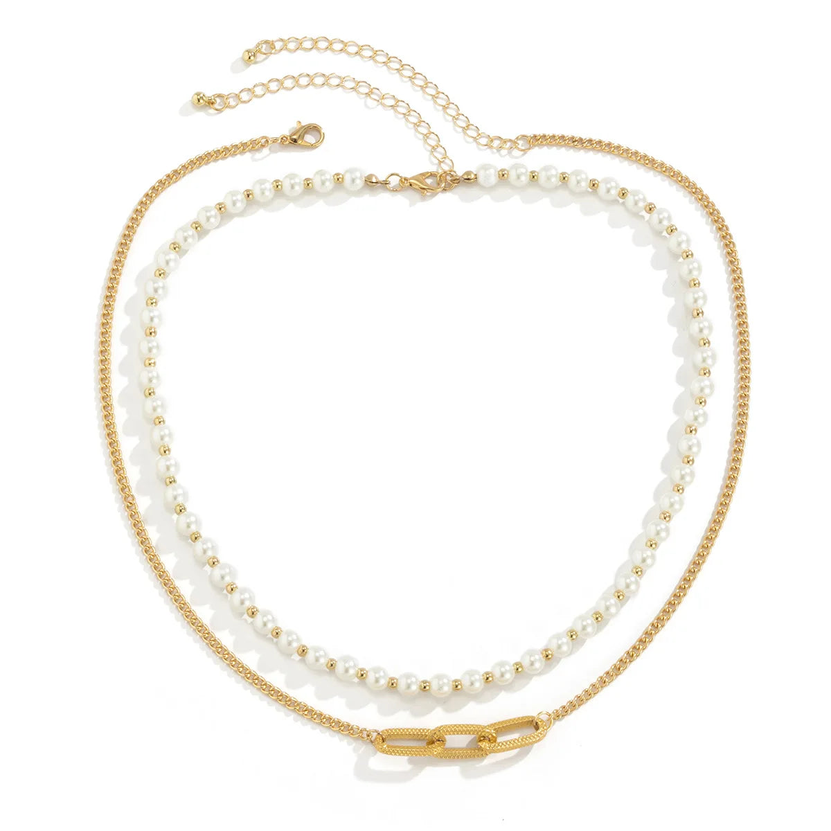 Fashion Jewelry Pearl with Big O Link Chain Double Layer Men's Necklace Set Accessories