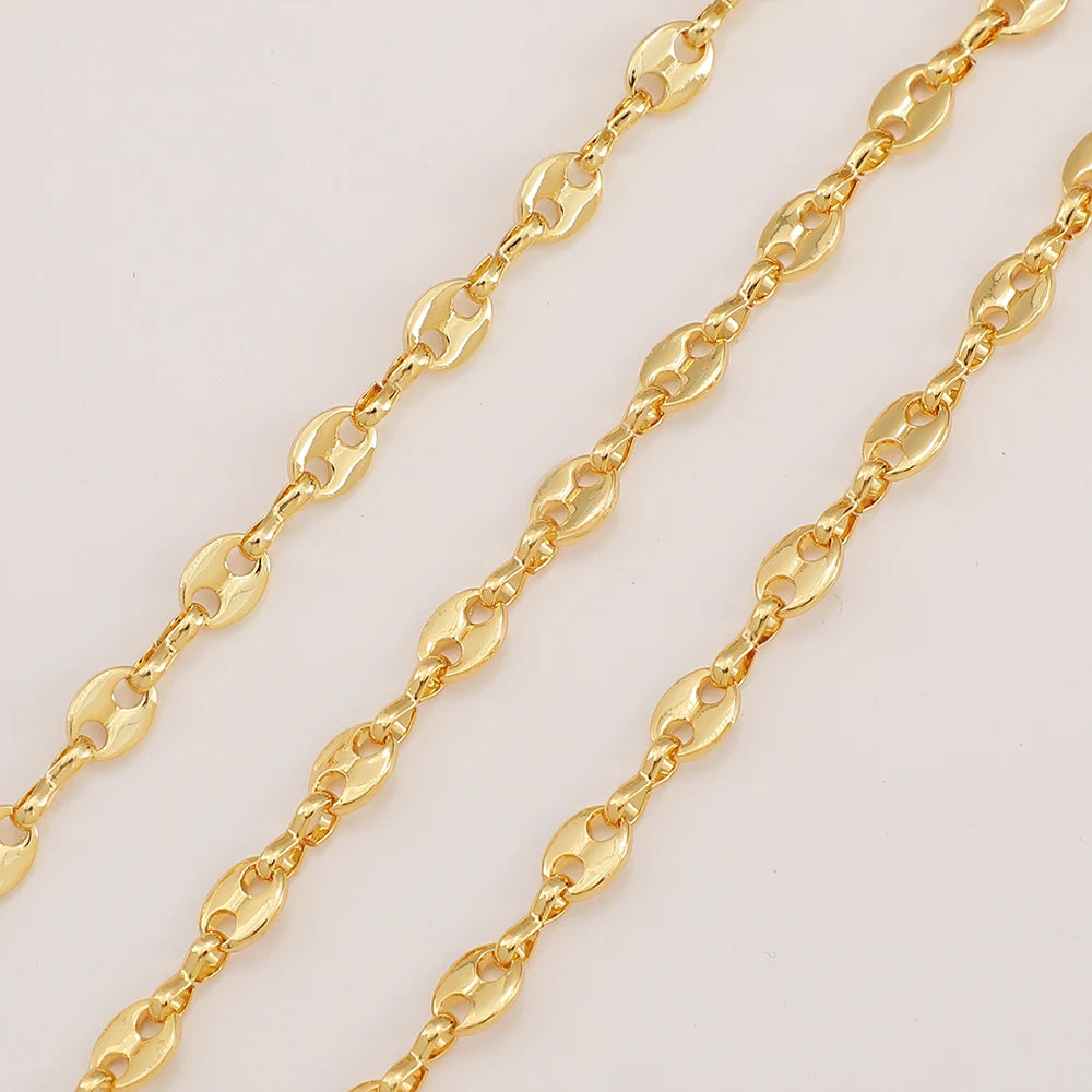 Pig Nose Chain Modern Casual Design 18k Gold Plated Brass Coffee Bean Chunky Necklace Chain for Jewelry Making