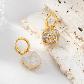 Popular Ins Style Square Brass Earrings Fashionable Retro Minimalist Two-piece Set Design Light Luxury Versatile Jewelry Earring