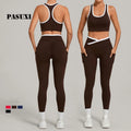PASUXI Contrast Color Yoga Set High Stretch Athletic Backless Sports Bra and Biker Shorts 2 Piece Gym Outfit for Women Fitness MegaBDM