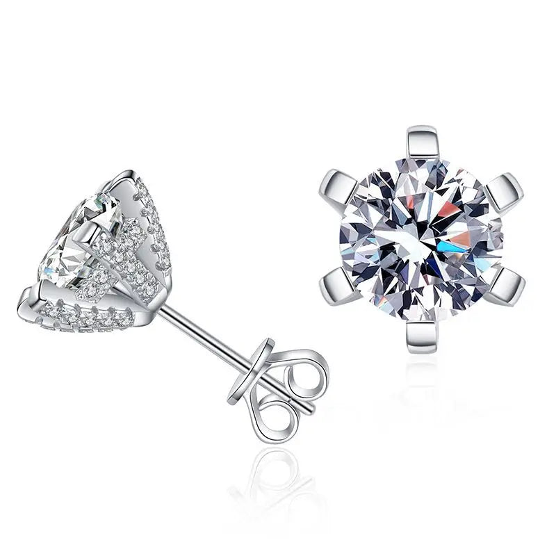 S925 Silver Six-Claw Classic Earrings Full Diamond Ear Nail Moissanite Elegant Six-Claw Design for Women Moissanite Jewelry