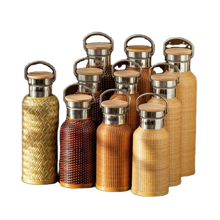 Retro Style Bamboo Stainless Steel Thermos Cup Portable Travel Separate Cup Thermos Bottle
