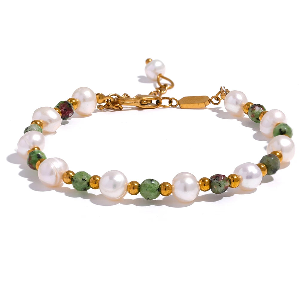 JINYOU 897 Natural Stone Freshwater Pearls Fashion Handmade Stainless Steel Charm Jewelry Bracelet Bangle for Women Gift
