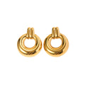 18K PVD Gold Plated Geometric Round Circle Line Stainless Steel Drop Earrings with Diamonds for Wedding or Engagement