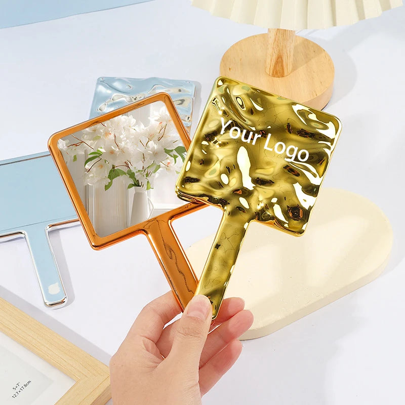 Zonyin Retro Hand Held Square Makeup Mirror Custom Logo Portable Fashion Lady Beauty Cosmetic Mirror Handheld Travel Mirror