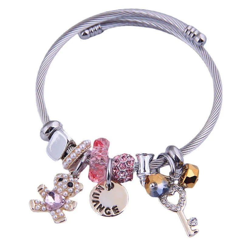 Fashion Key Pendant Charm Bracelet Fashion DIY Custom Beaded Drip Bracelet Bangle