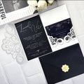 Black Tri Fold Luxury Wedding Invitation Card With Velvet Envelope for Quinceanera Cadeau Mariage Invit