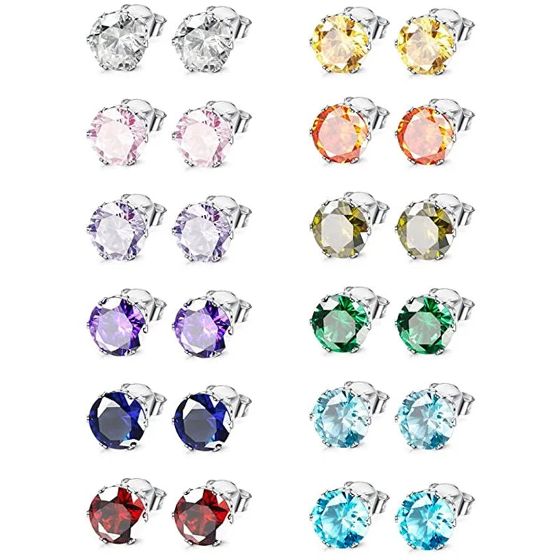 CAOSHI Classic Design 12 Months Birthstone Solitaire Small Stud Earring Austrian Crystal Birthstone Stud Earrings for Men Women