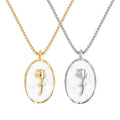 Ins Style Women White Shell Jewelry 14k Gold Plated Stainless Steel Box Chain Rose Flower Oval Pendant Necklace