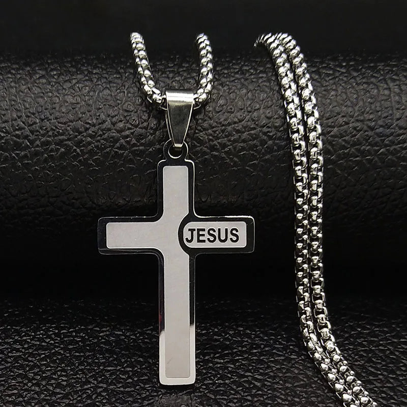 Simple Style Stainless Steel Cross Necklace 18K Gold Plated Christian Jesus Pendants with Zircon for Men and Women