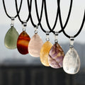 Stone Pendants Water Drop Shape Beads Crystal Quartz Stone Charm with 18 Inch Leather Cord Chain for Necklace Jewelry Making