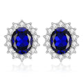Classic Princess Kate's Court Noble Cocktail Party Bijoux Fine Jewelry Sterling Silver 925 Sapphire Stud Earrings
