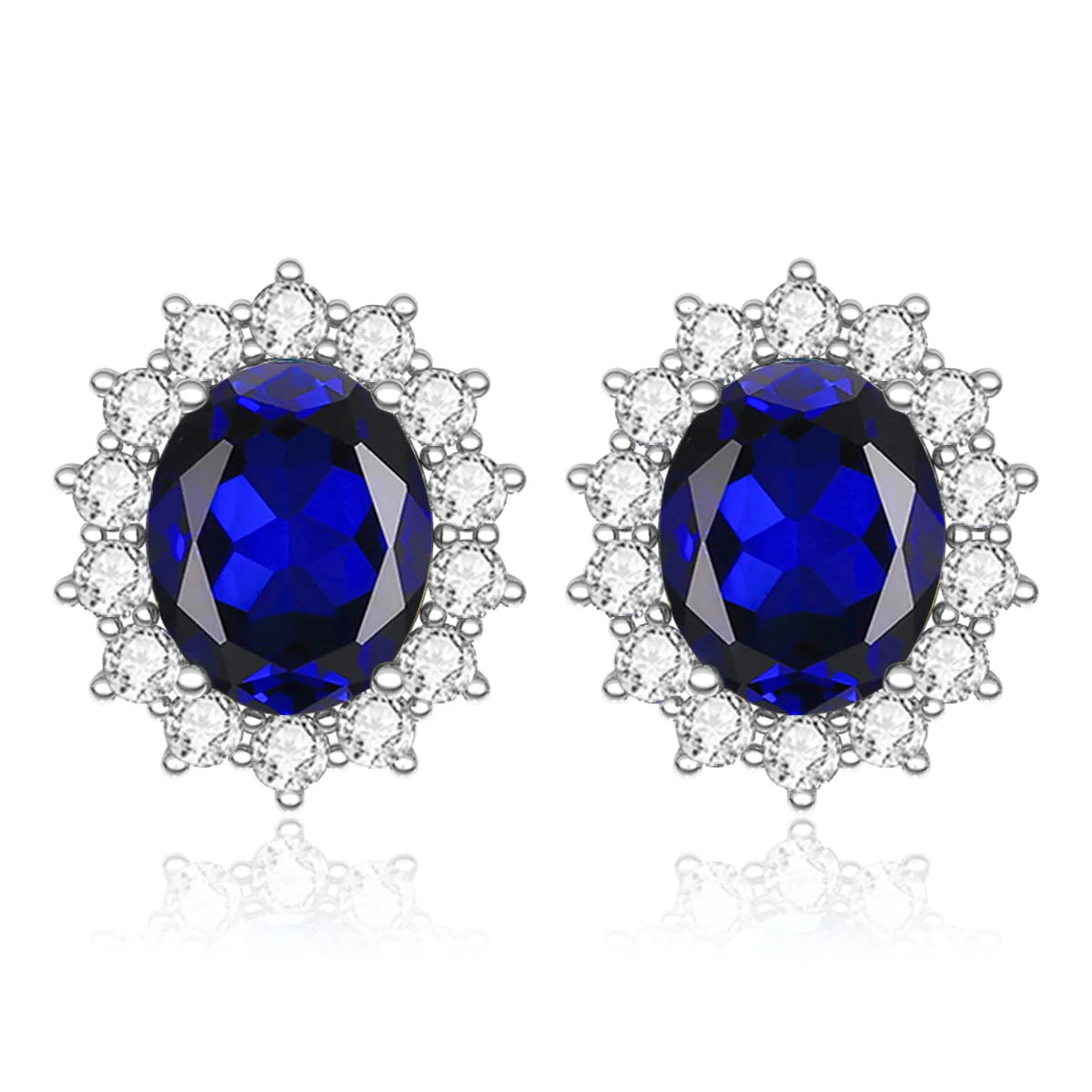 Classic Princess Kate's Court Noble Cocktail Party Bijoux Fine Jewelry Sterling Silver 925 Sapphire Stud Earrings