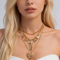 4Pcs/Set Charms Flower Bowknot Block Pendant Peach Heart Necklace for Women Trendy Lady Chain Choker Fashion Jewelry Accessories