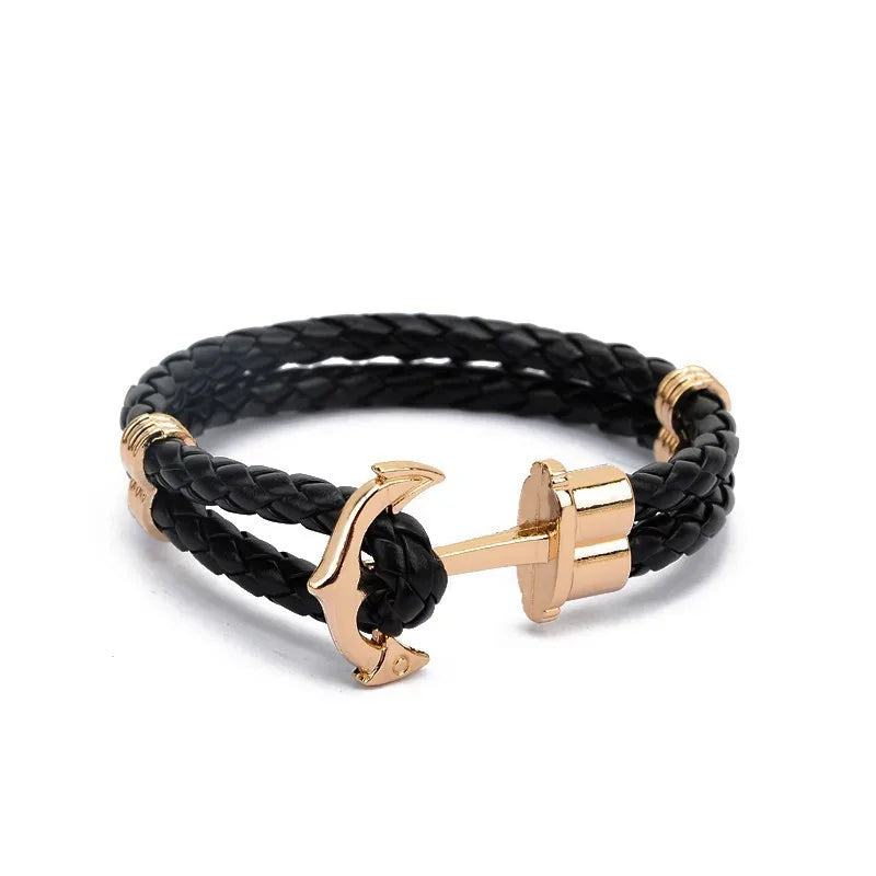 Simple Handmade Craft Fashion Viking Rope Metal Anchor Bracelet Double Layer Anchor Braided Rope Bracelet for Women