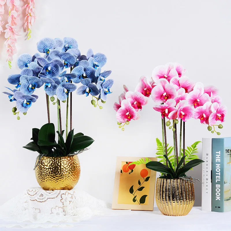 M615 Home Decorative Real Touch Film Artificial Butterfly Orchids Flowers Silk Cloth Phalaenopsis Orchid Flower Bonsai With Pot