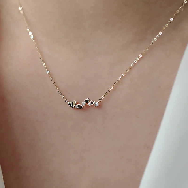 Wholesale Elegant Heart Shape Sterling Silver Plated With 14K Gold Charm Necklace Korean Style Bling Bling Necklace Jewelry