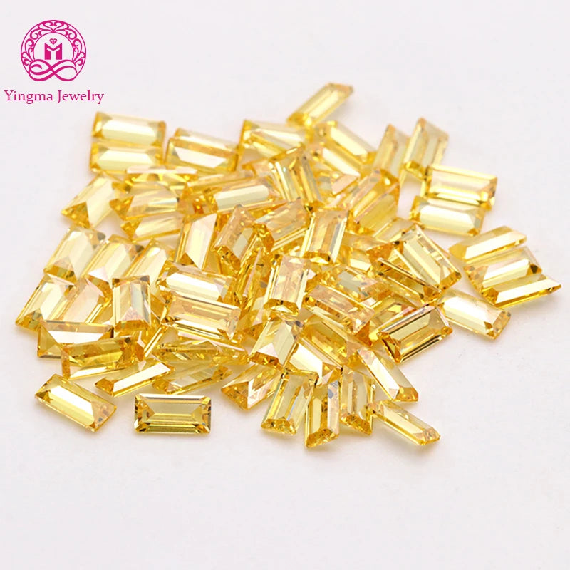 500pcs Per Bag 2x1mm to 3x6mm High Quality Cubic Zirconia Gems Yellow Color Baguette Loose Cubic Zirconia for Jewelry Making
