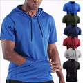 Plus Size High Elastic Breathable Workout Athletic Muscle Tank Top Short Sleeve Fitness Shirts with Hoods for Men