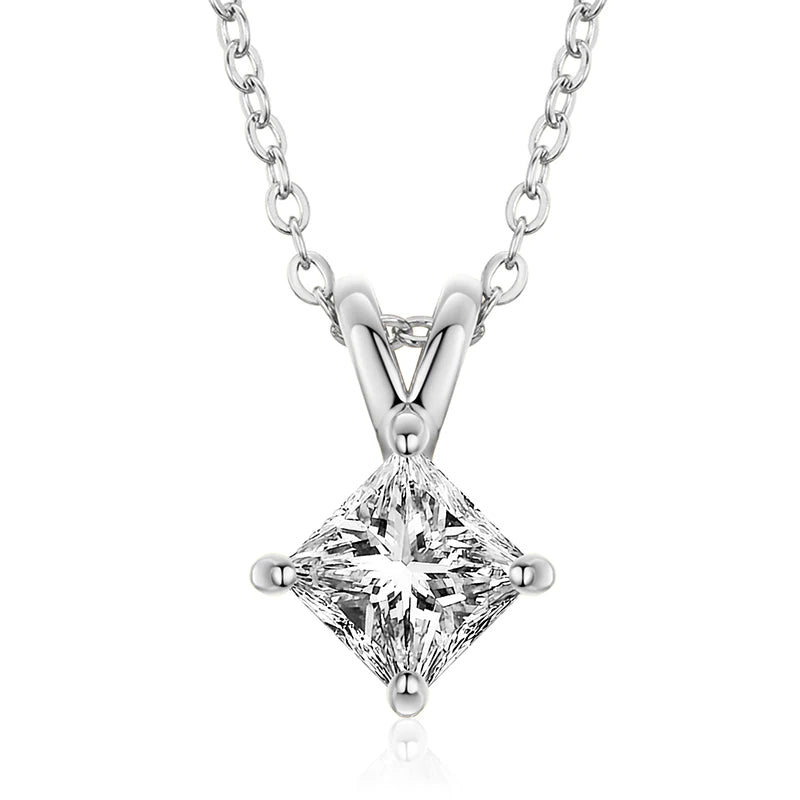 Fine Jewelry 925 Sterling Silver Classic 1ct Princess Cut VVS Moissanite Diamond Solitaire Pendant Necklace for Women