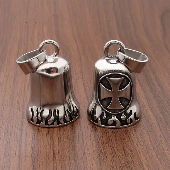 Cross Border Personalized Motorcycle Bell Keychain Riding Saint Stainless Steel Love Wings Bell Vintage Antique
