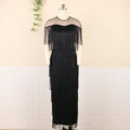 S-4XL Multi Layer Tassel High Waisted Black Dress with Hip Hugging Design Plus Size Women's Dress
