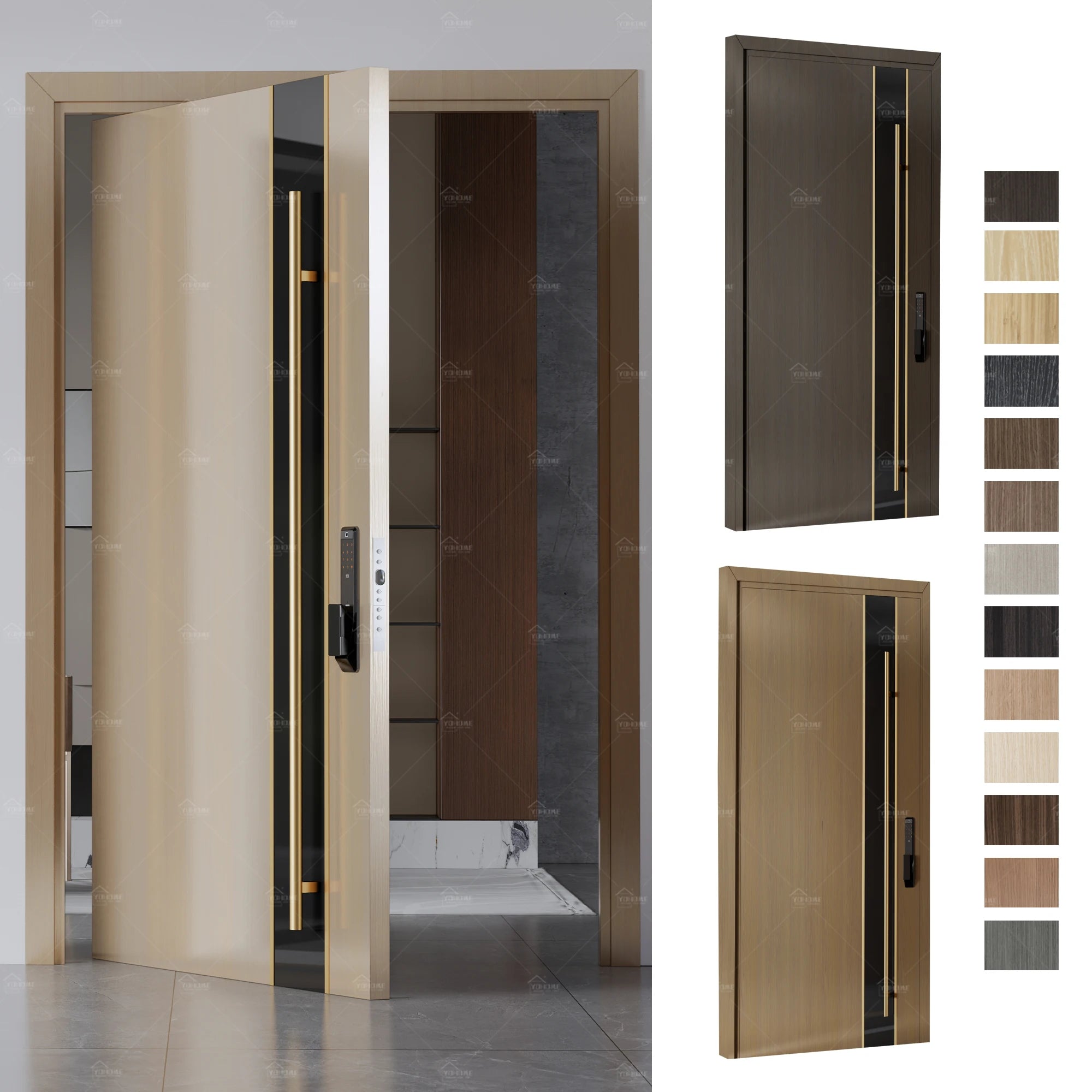 Italian Luxury Modern Wooden Entry Door Pivot Entrance Door High Quality Wooden External Front Doors for Houses