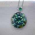 New Arrival Silver 925 Original 20 Ct Brilliant Cut Diamond Test Past Sparkling Green Moissanite Pendant Necklace Fine Jewelry