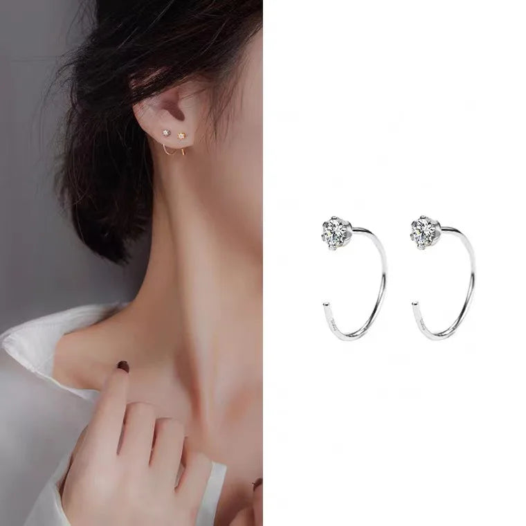 Minimalist S925 Silver Earrings Free Pick 4A Zircon Stud Earring C Shaped Earring for Women