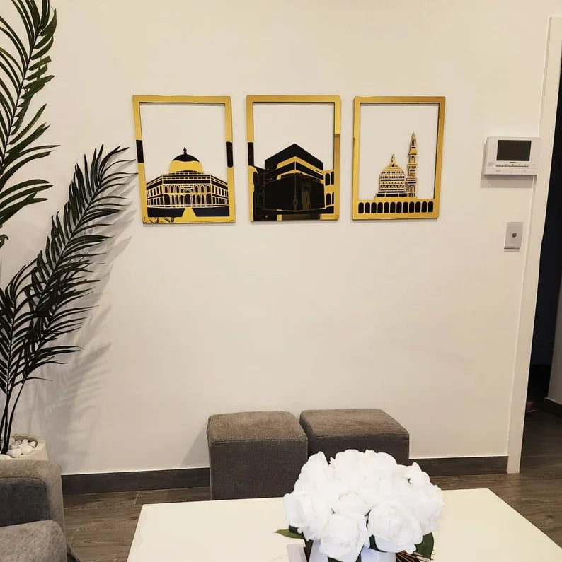 Islamic Wall Art Al Aqsa Al-Haram and Al-Nabawi Masjid Set Ramadan Decoration Eid Mubarak Eid Gift Muslim Gift Home Decor