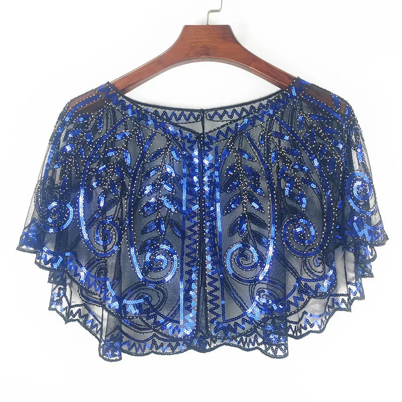 Fashionable Polyester Glitter Flapper Shawl Sequin Beaded Short Cape for Summer Parties Cover-Up Dress Accessory
