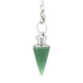 DIY Unique Silver Plated Hexagon Pyramid Natural Green Aventurine Stone Pendulum Pendant Link Chain Necklace Jewelry