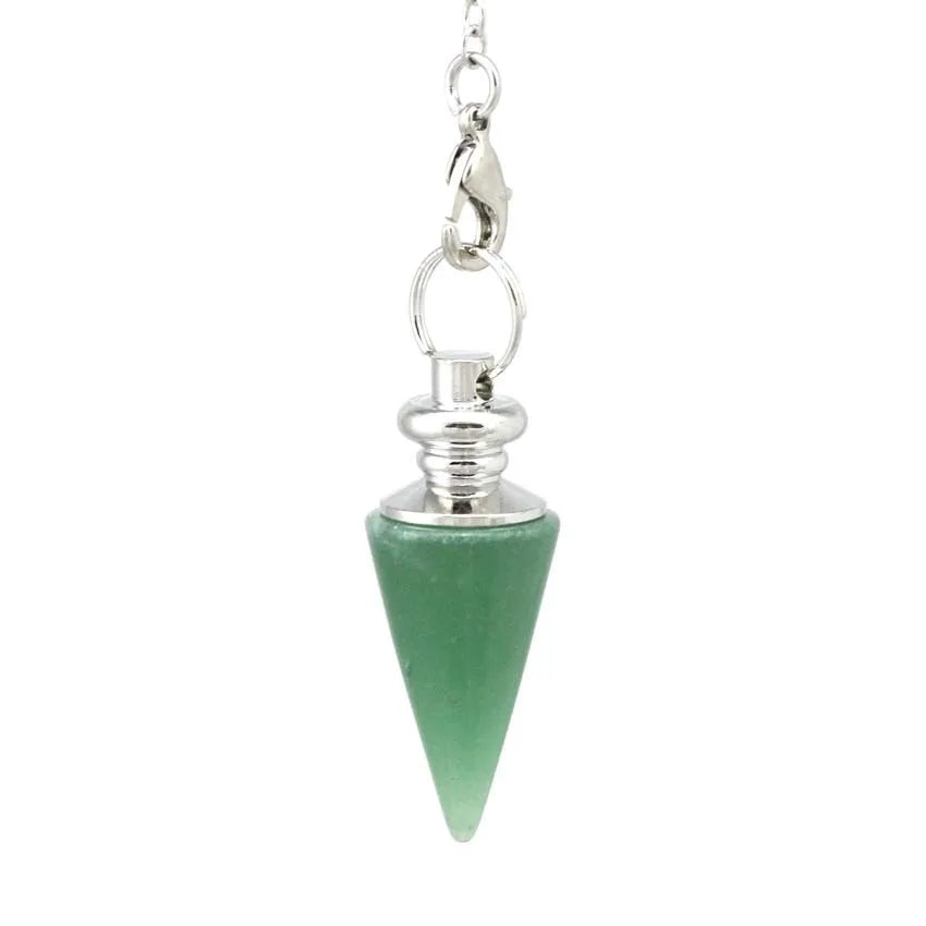 DIY Unique Silver Plated Hexagon Pyramid Natural Green Aventurine Stone Pendulum Pendant Link Chain Necklace Jewelry