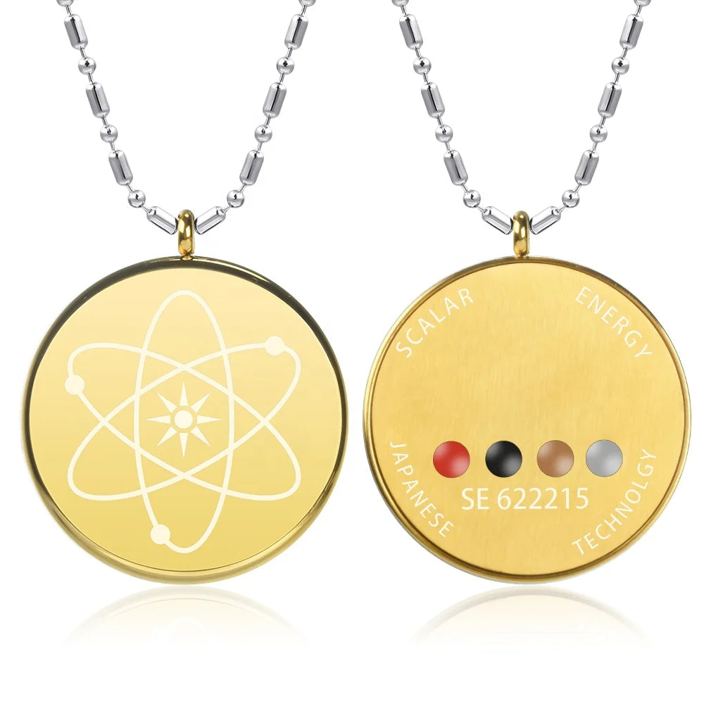 Factory Price 4 in 1 Quantum Energy Pendant Gold Silver Black Tourmaline Stone Stainless Steel Jewelry Earth Design Gold Plated