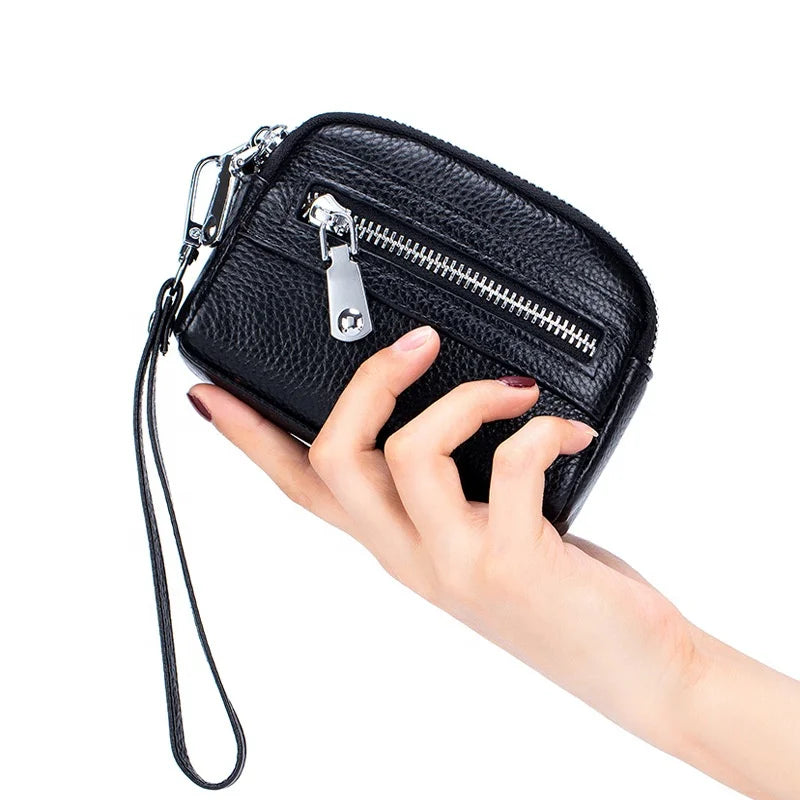 Hot Sell Genuine Leather Small Purse Genuine Cowhide Leather Girl Wrist Mini Wallet With Wristlet Small Womens Bags and Purses
