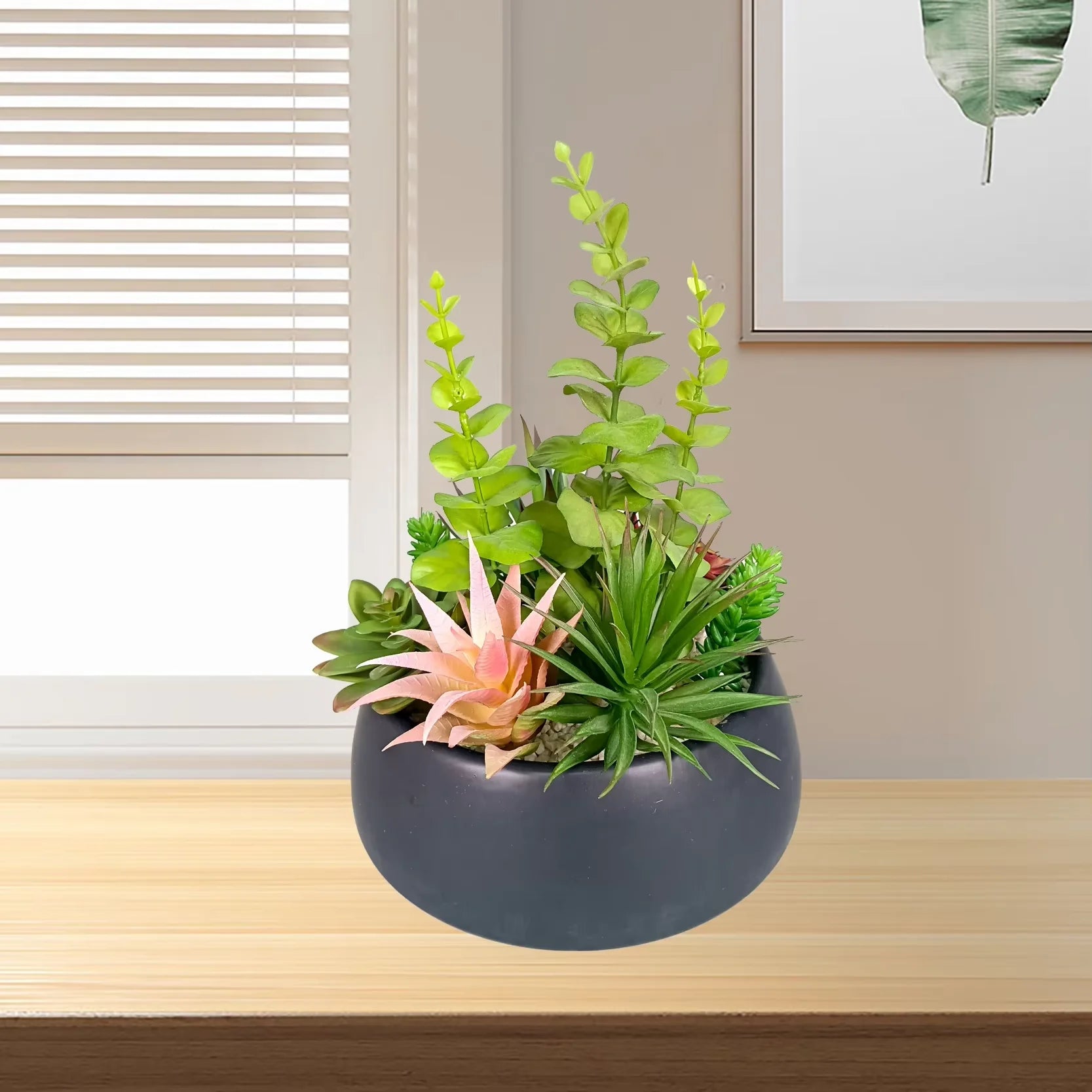 Oh Arts Supplier Wholesale Home Decor Simulation Potted Plants Artificial Mixed Succulent Plants in Ceramic Pot