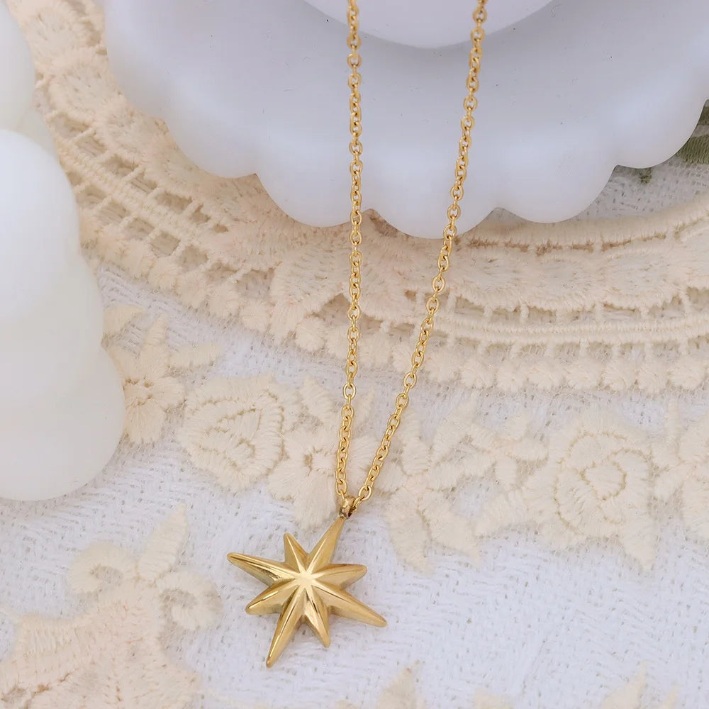 New Arrived 18K Gold Plated Stainless Steel Necklace for Women Jewelry Eight Pointed Star Pendant Necklace