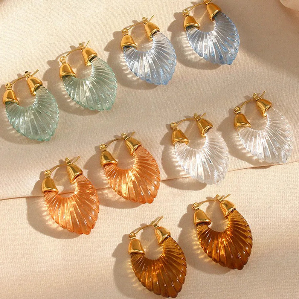 Trendy 18K Gold Plated Clear Resin Geometric Earrings Colorful Transparent Acrylic U Shaped Huggie Earrings